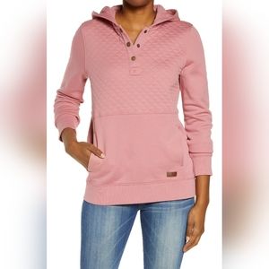 L.L.Bean Quilted  Med fitted 1/4 button down pink pullover sweatshirt kangaroo